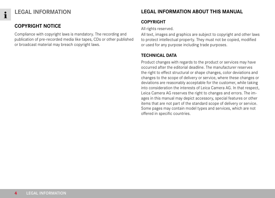 Legal information | LEICA M6 Rangefinder Camera User Manual | Page 4 / 49