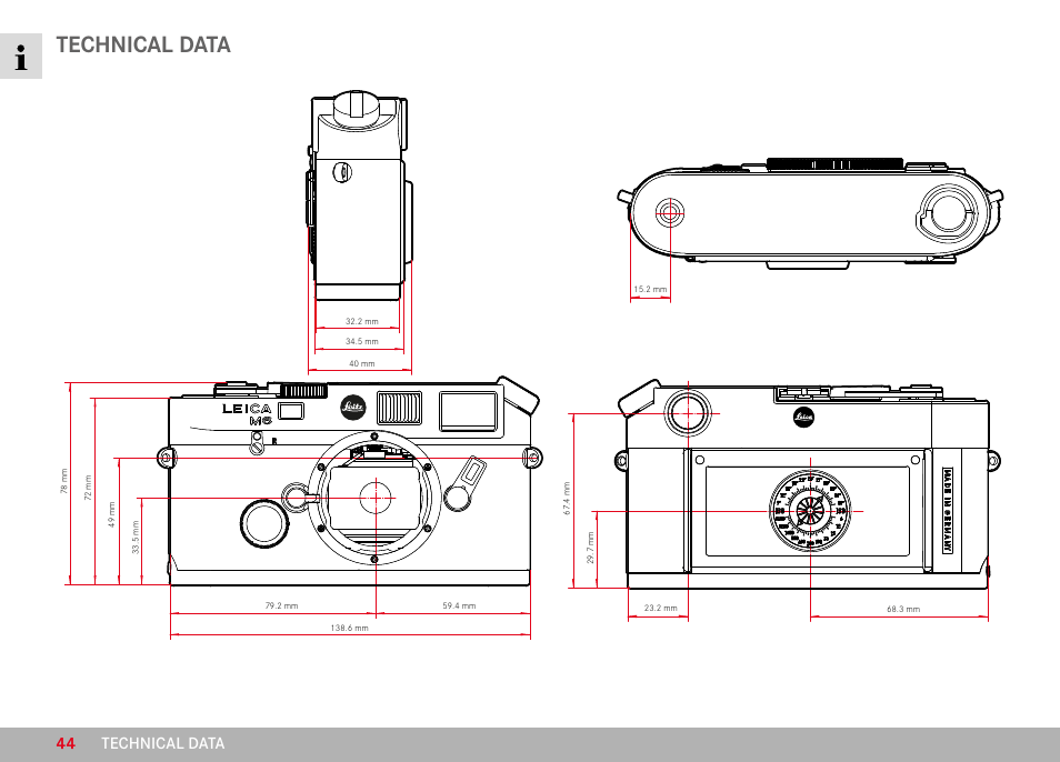 Technical data, Technical data 44 | LEICA M6 Rangefinder Camera User Manual | Page 44 / 49