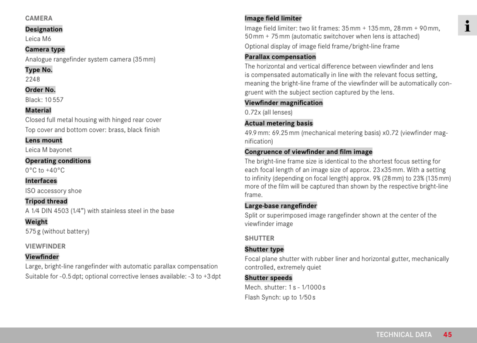 LEICA M6 Rangefinder Camera User Manual | Page 45 / 49