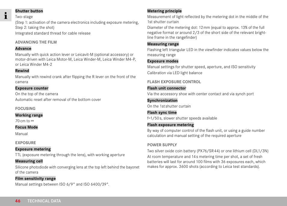 LEICA M6 Rangefinder Camera User Manual | Page 46 / 49