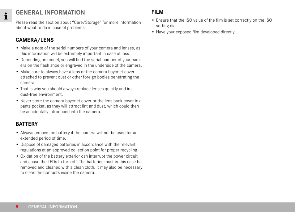 General information | LEICA M6 Rangefinder Camera User Manual | Page 8 / 49