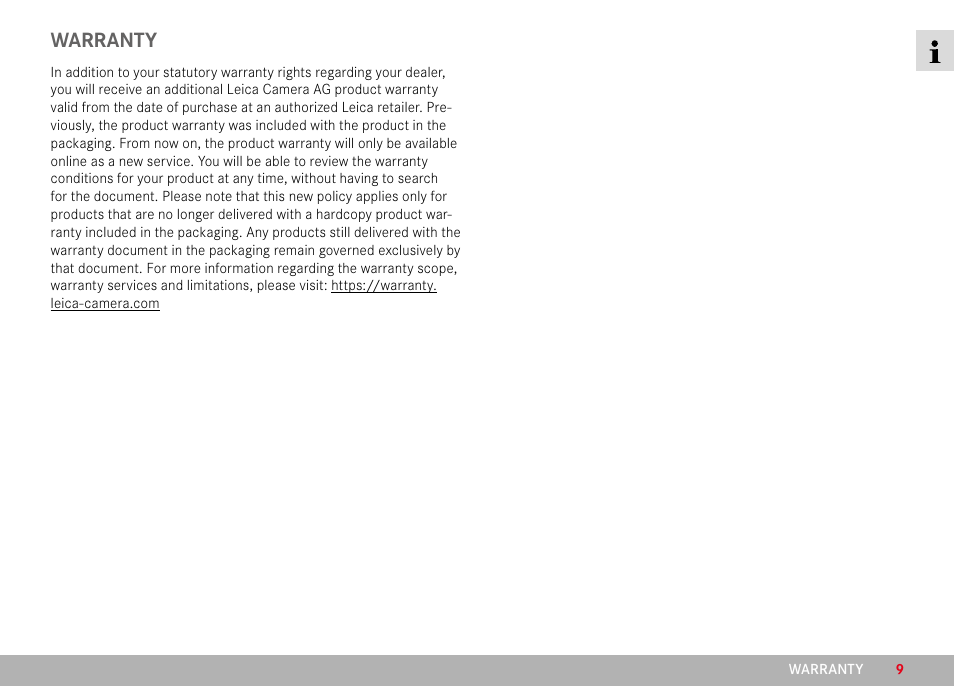 Warranty | LEICA M6 Rangefinder Camera User Manual | Page 9 / 49