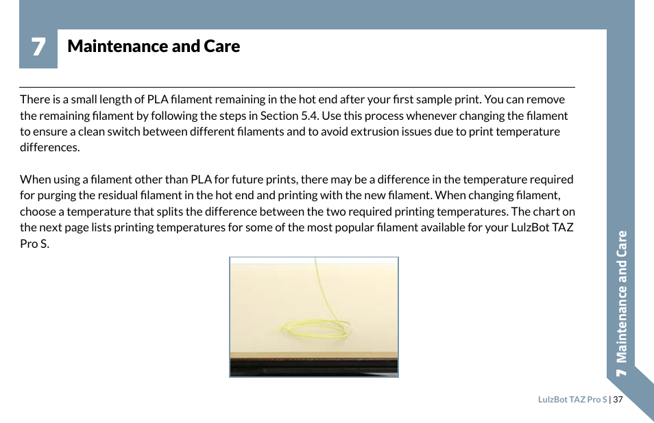 Maintenance and care | LulzBot TAZ Pro S 3D Printer User Manual | Page 39 / 48