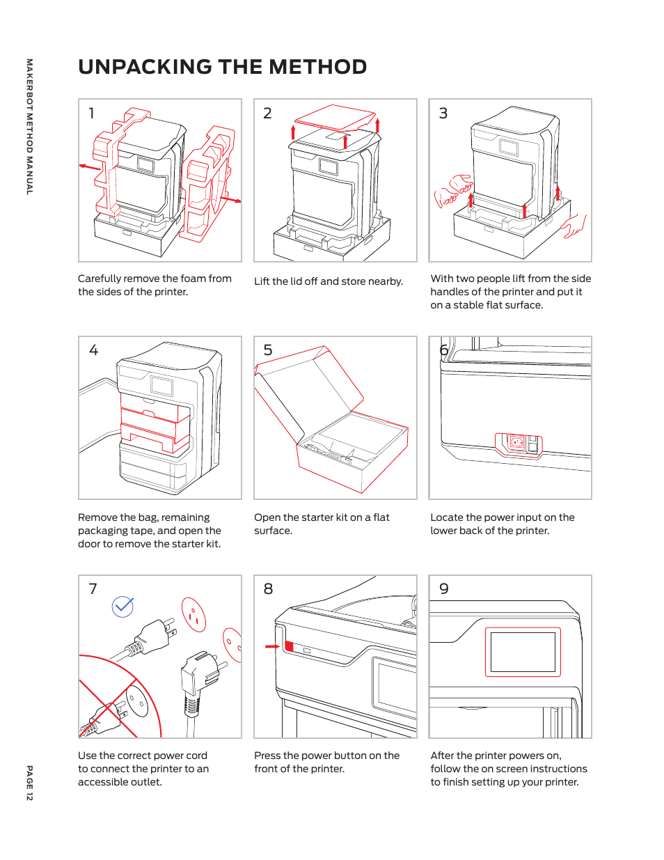 Unpacking the method, Unboxing | MakerBot METHOD X 3D Printer User Manual | Page 12 / 28