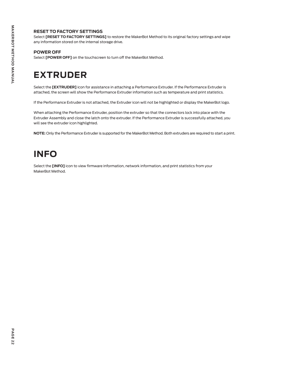 Info, Extruder | MakerBot METHOD X 3D Printer User Manual | Page 22 / 28