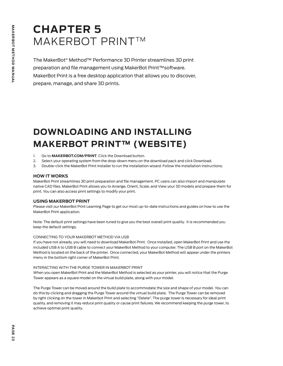 Chapter 5 makerbot print | MakerBot METHOD X 3D Printer User Manual | Page 23 / 28