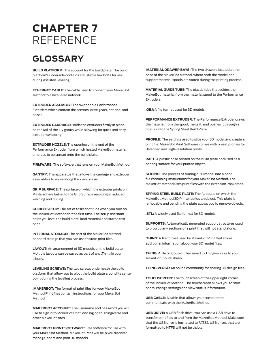 Chapter 7 reference, Glossary | MakerBot METHOD X 3D Printer User Manual | Page 27 / 28