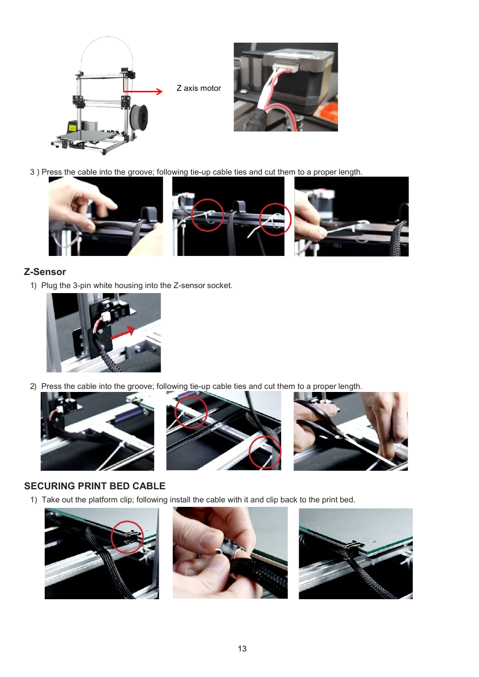 Z-sensor, Securing print bed cable | XYZprinting Crazy3DPrint CZ-300 DIY 3D Printer User Manual | Page 15 / 34