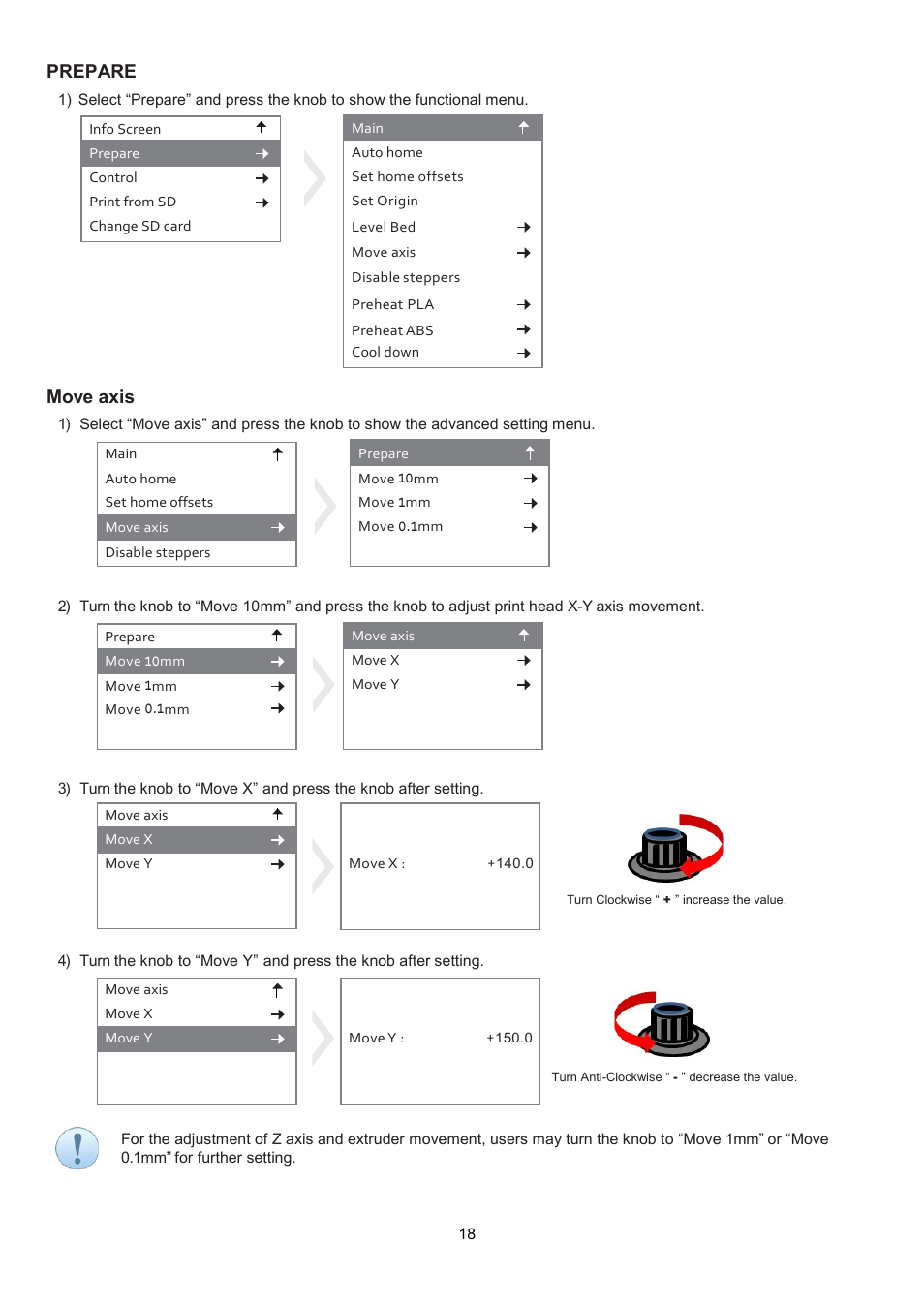 Prepare, Move axis | XYZprinting Crazy3DPrint CZ-300 DIY 3D Printer User Manual | Page 20 / 34