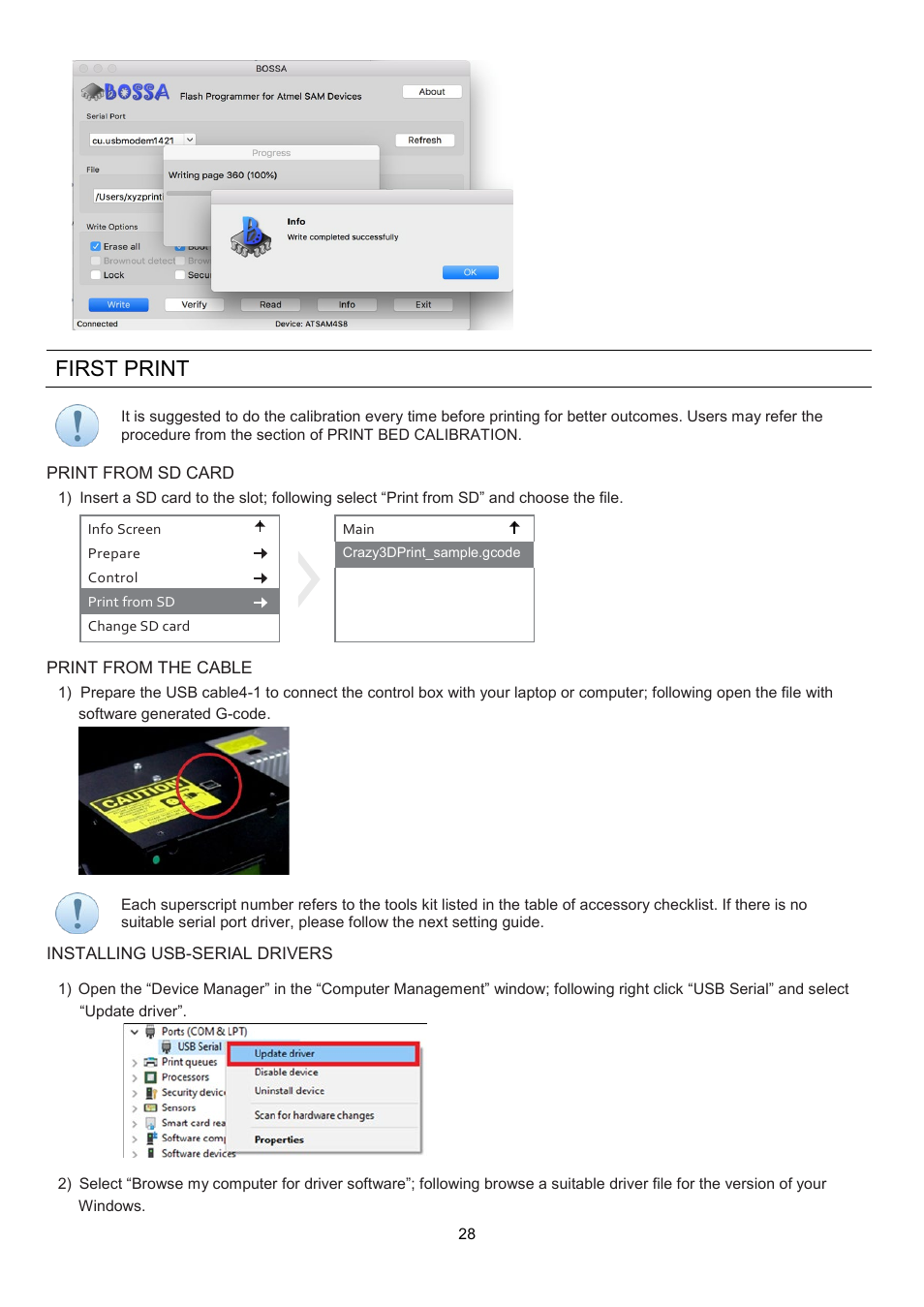 First, Print, First print | XYZprinting Crazy3DPrint CZ-300 DIY 3D Printer User Manual | Page 30 / 34