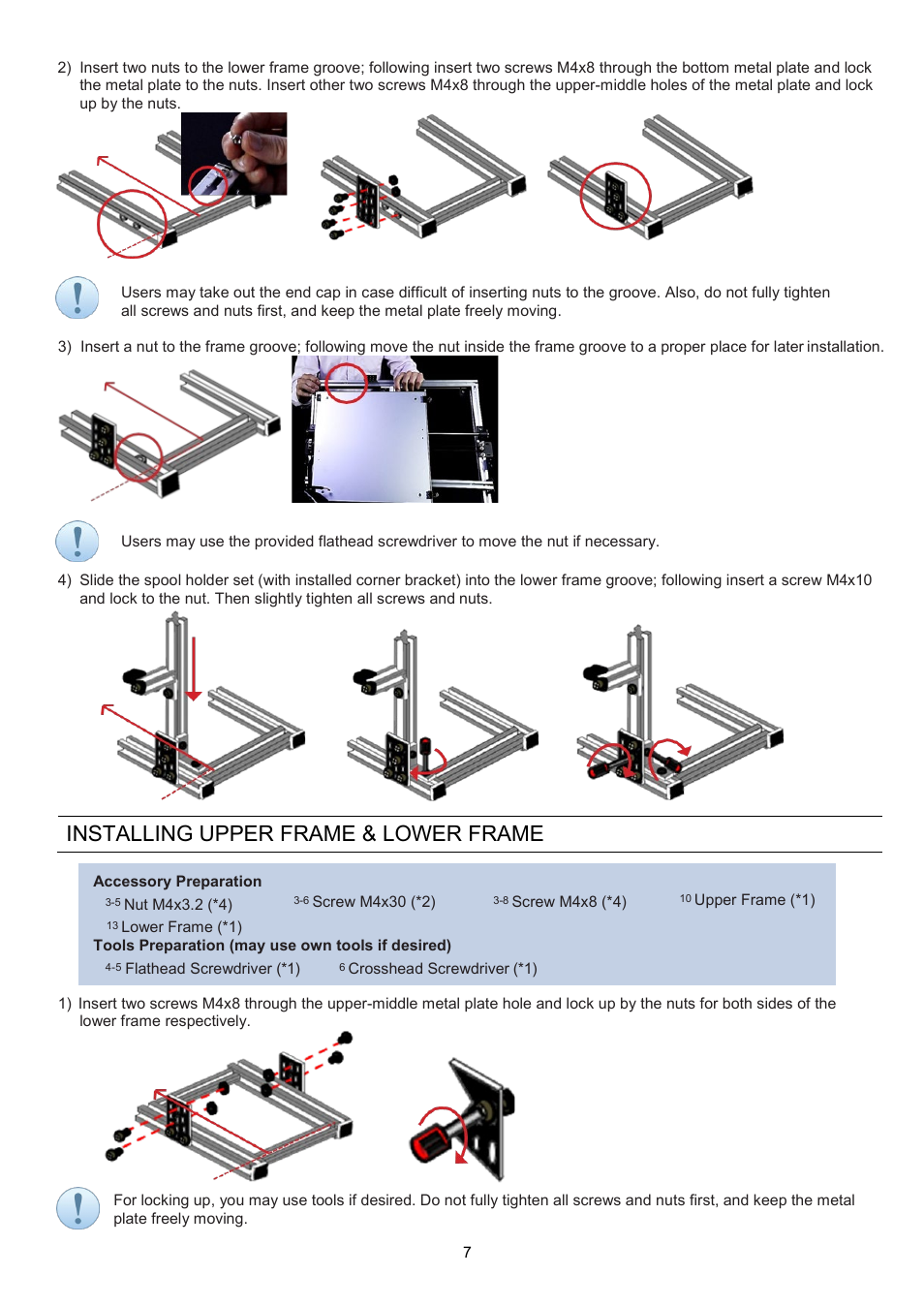 Installing, Upper, Frame | Lower, Installing upper frame & lower frame | XYZprinting Crazy3DPrint CZ-300 DIY 3D Printer User Manual | Page 9 / 34