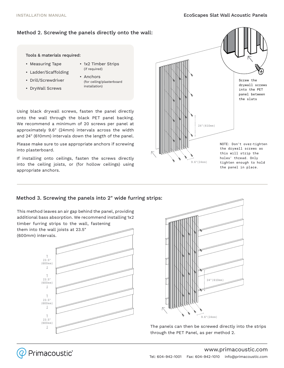 Primacoustic EcoScapes Slat Wall (98 x 32", Oak, 2-Pack) User Manual | Page 3 / 4
