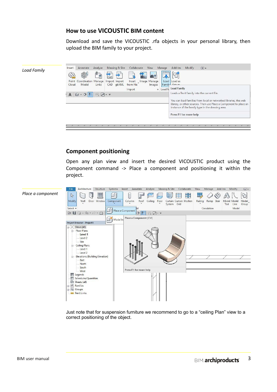 How to use vicoustic bim content, Component positioning, Vicoustic | How to use, Bim content | Vicoustic VicWallpaper VMT Acoustic Wallpaper Square 30 (Natural White, 23.43 x 23.43 x 0.39", 8-Pack) User Manual | Page 3 / 8