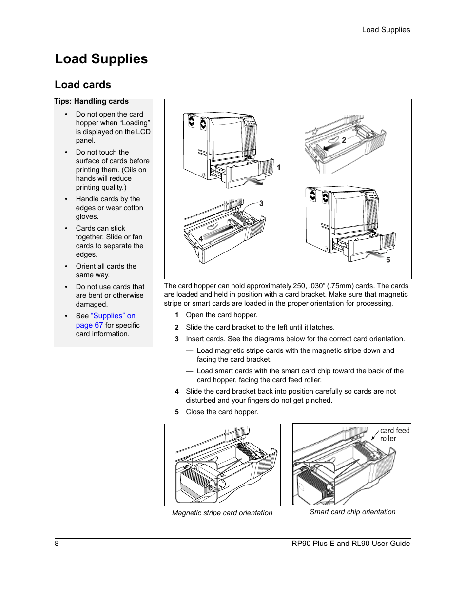 Load supplies, Load cards | Datacard Group RL90 User Manual | Page 14 / 89