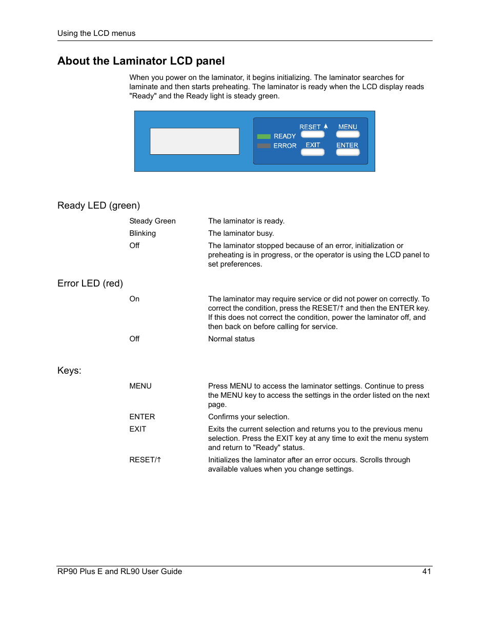 About the laminator lcd panel | Datacard Group RL90 User Manual | Page 47 / 89