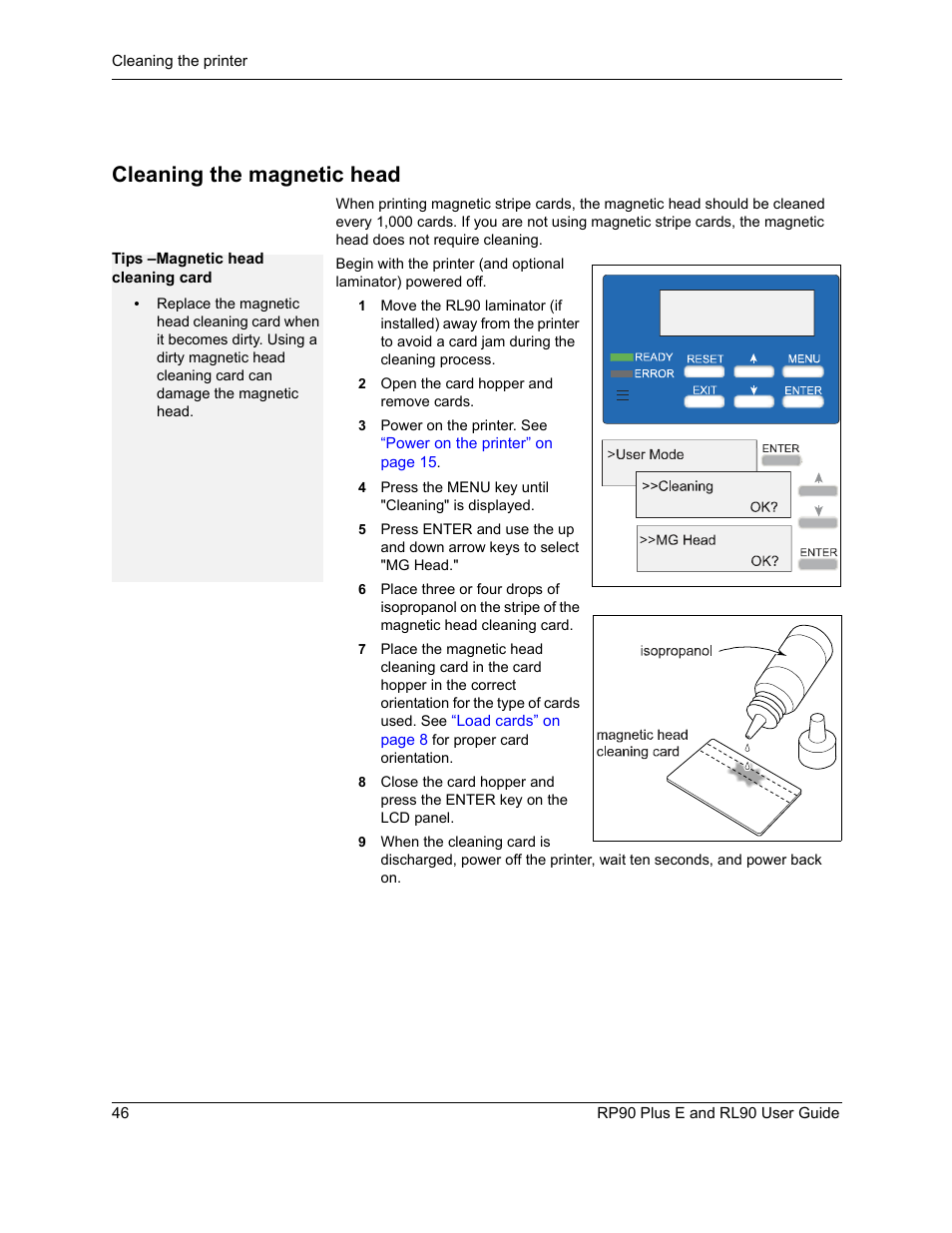 Cleaning the magnetic head, Cleaning the magnetic | Datacard Group RL90 User Manual | Page 52 / 89