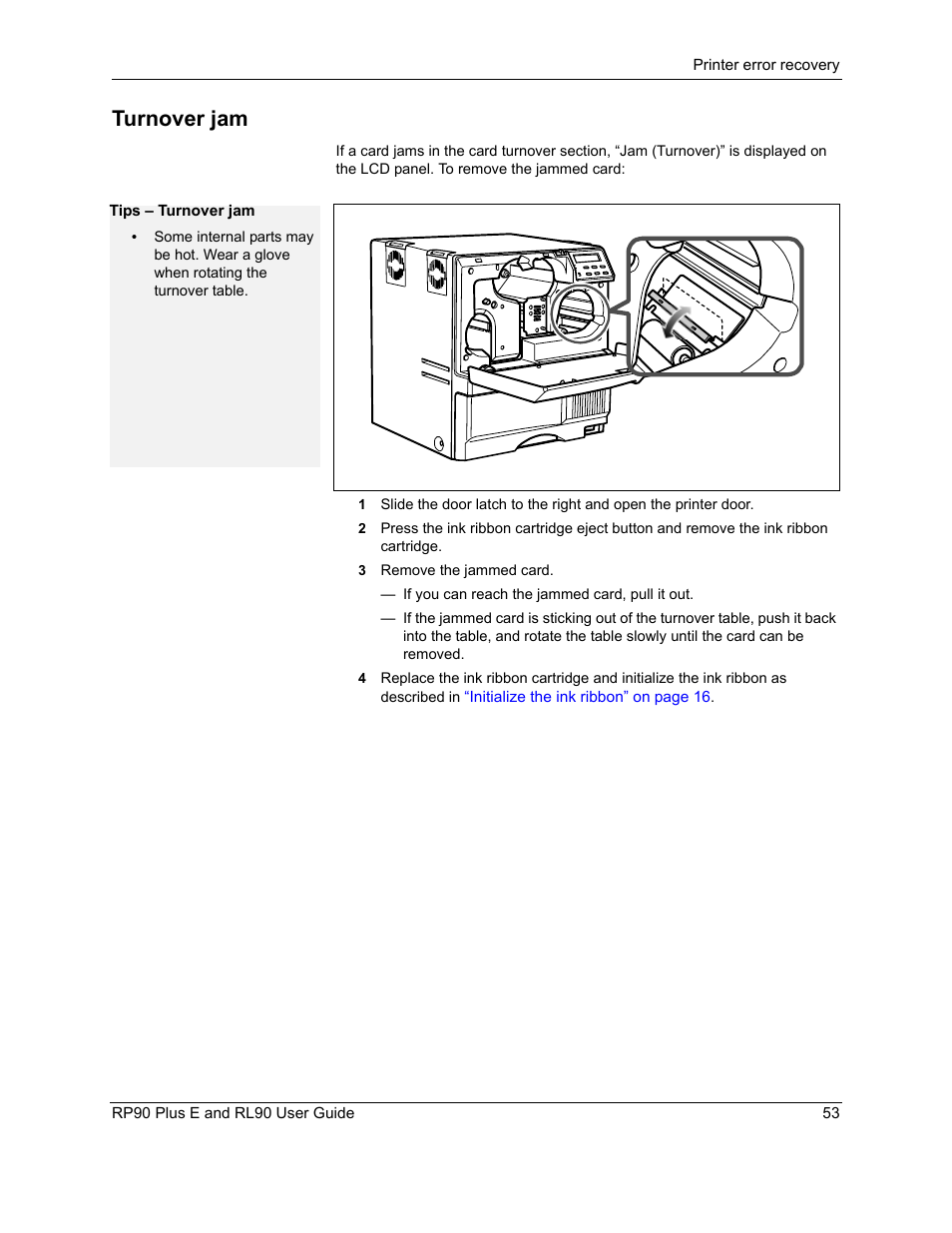 Turnover jam | Datacard Group RL90 User Manual | Page 59 / 89