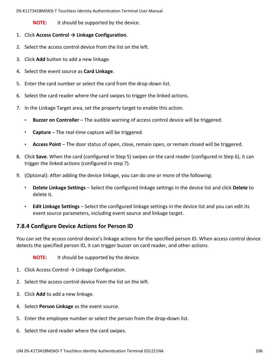 4 configure device actions for person id | Hikvision DS-K1T341BMWI-T Touchless Identity Authentication Terminal User Manual | Page 106 / 141