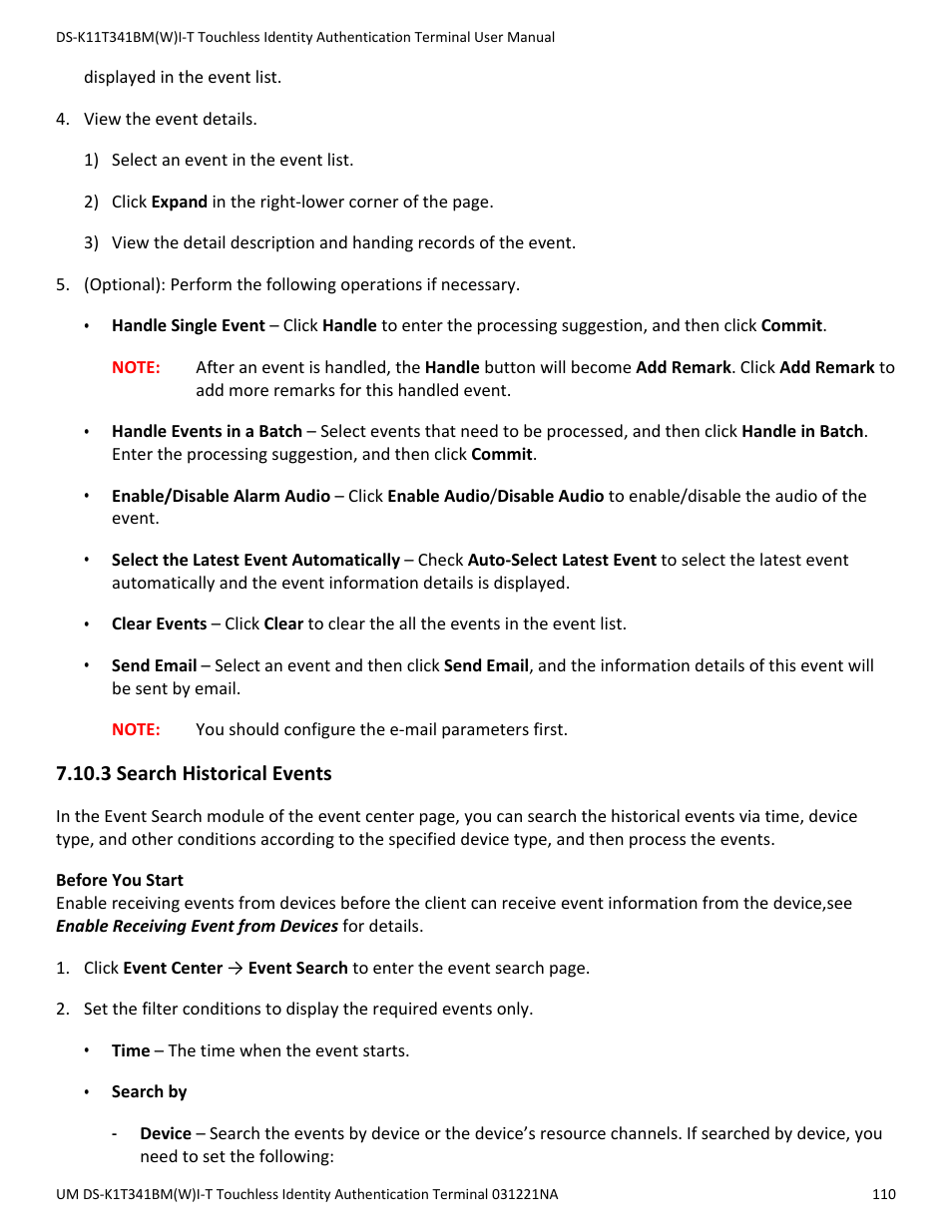 3 search historical events | Hikvision DS-K1T341BMWI-T Touchless Identity Authentication Terminal User Manual | Page 110 / 141