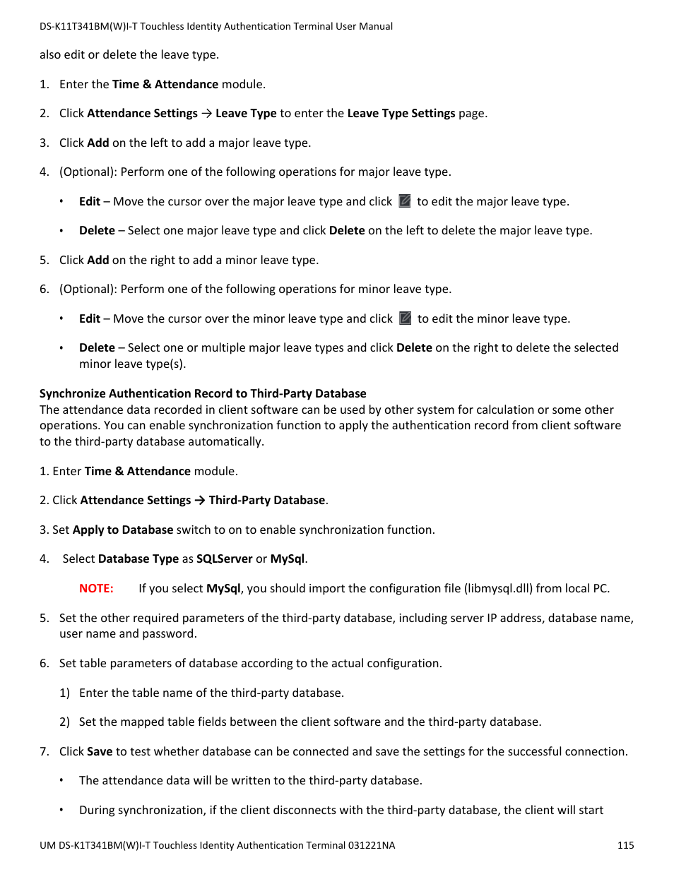 Hikvision DS-K1T341BMWI-T Touchless Identity Authentication Terminal User Manual | Page 115 / 141