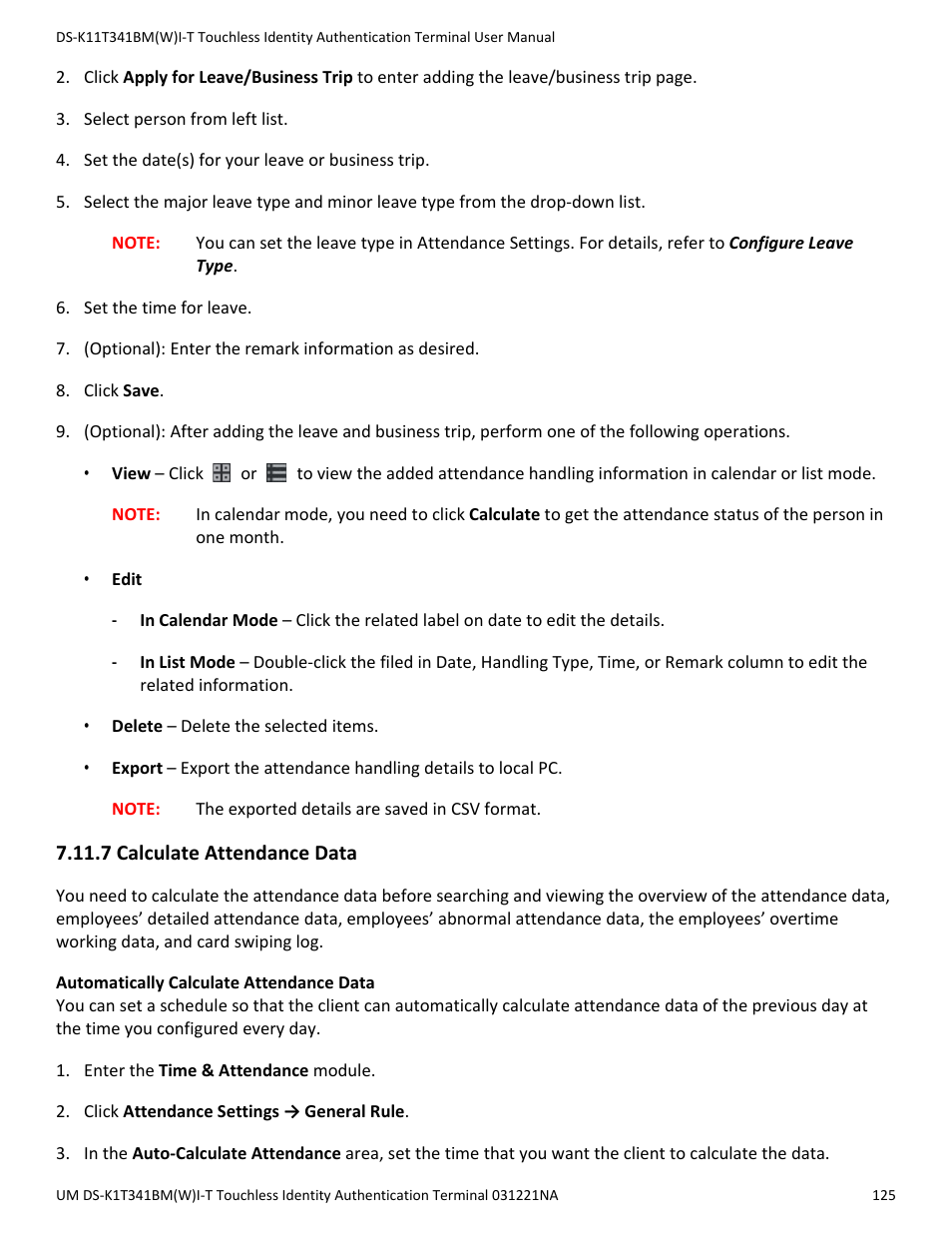 7 calculate attendance data | Hikvision DS-K1T341BMWI-T Touchless Identity Authentication Terminal User Manual | Page 125 / 141