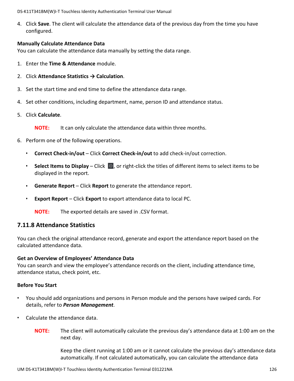 8 attendance statistics | Hikvision DS-K1T341BMWI-T Touchless Identity Authentication Terminal User Manual | Page 126 / 141