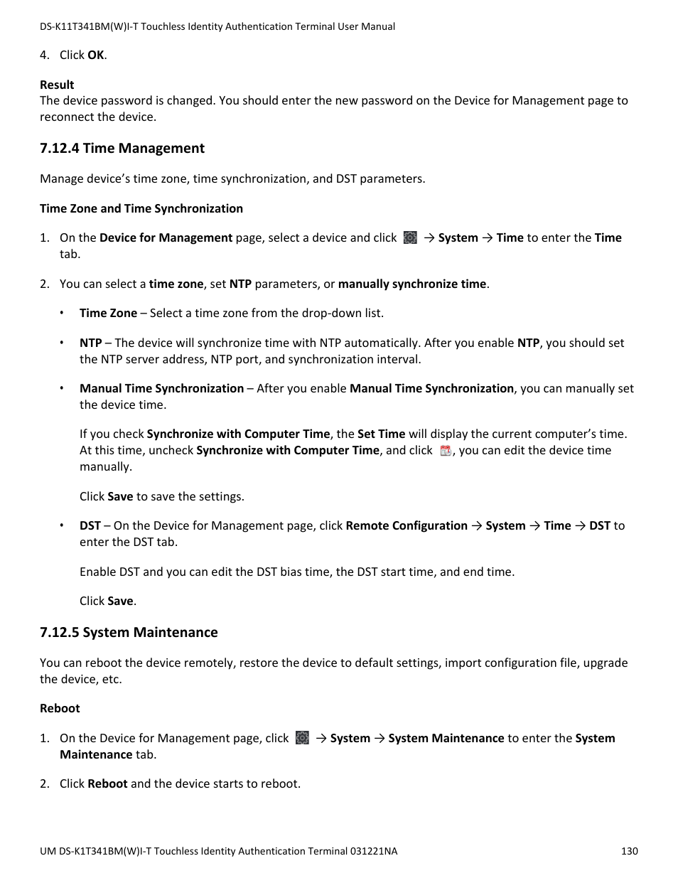 4 time management, 5 system maintenance | Hikvision DS-K1T341BMWI-T Touchless Identity Authentication Terminal User Manual | Page 130 / 141