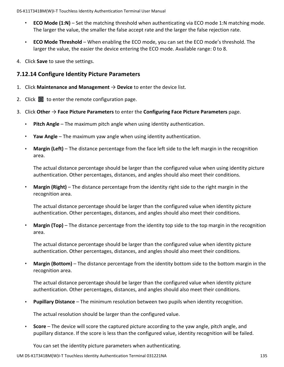 14 configure identity picture parameters | Hikvision DS-K1T341BMWI-T Touchless Identity Authentication Terminal User Manual | Page 135 / 141