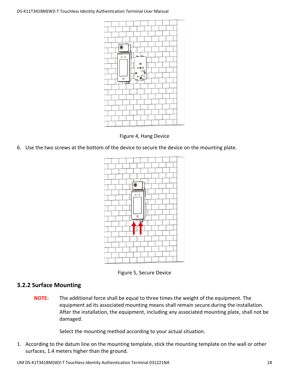 2 surface mounting | Hikvision DS-K1T341BMWI-T Touchless Identity Authentication Terminal User Manual | Page 18 / 141