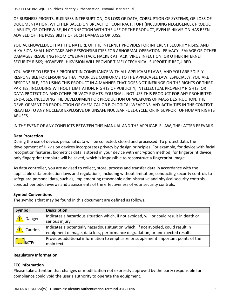 Hikvision DS-K1T341BMWI-T Touchless Identity Authentication Terminal User Manual | Page 3 / 141