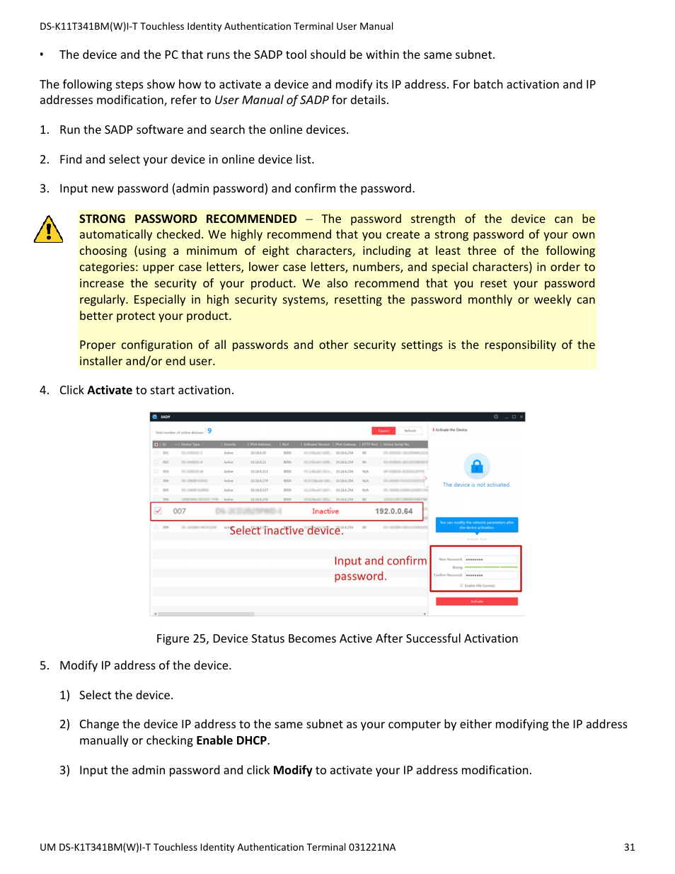 Hikvision DS-K1T341BMWI-T Touchless Identity Authentication Terminal User Manual | Page 31 / 141