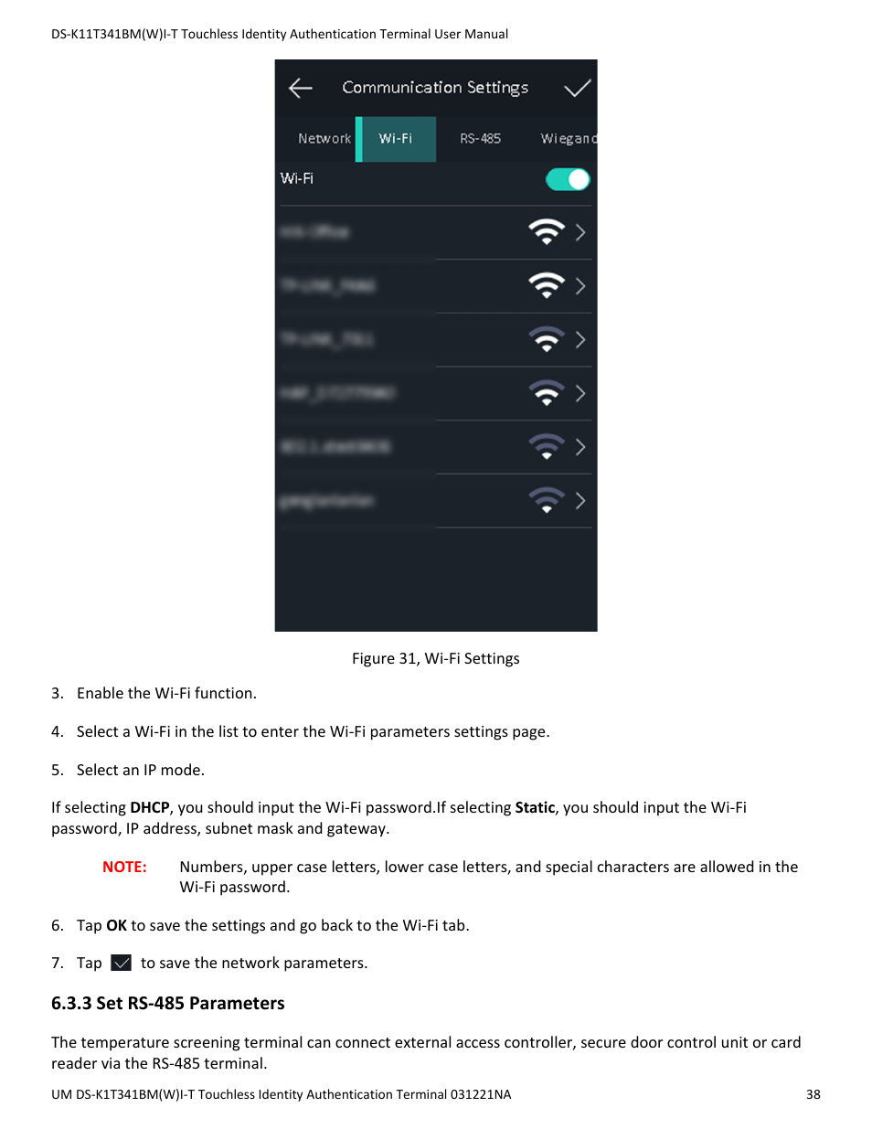 3 set rs-485 parameters | Hikvision DS-K1T341BMWI-T Touchless Identity Authentication Terminal User Manual | Page 38 / 141
