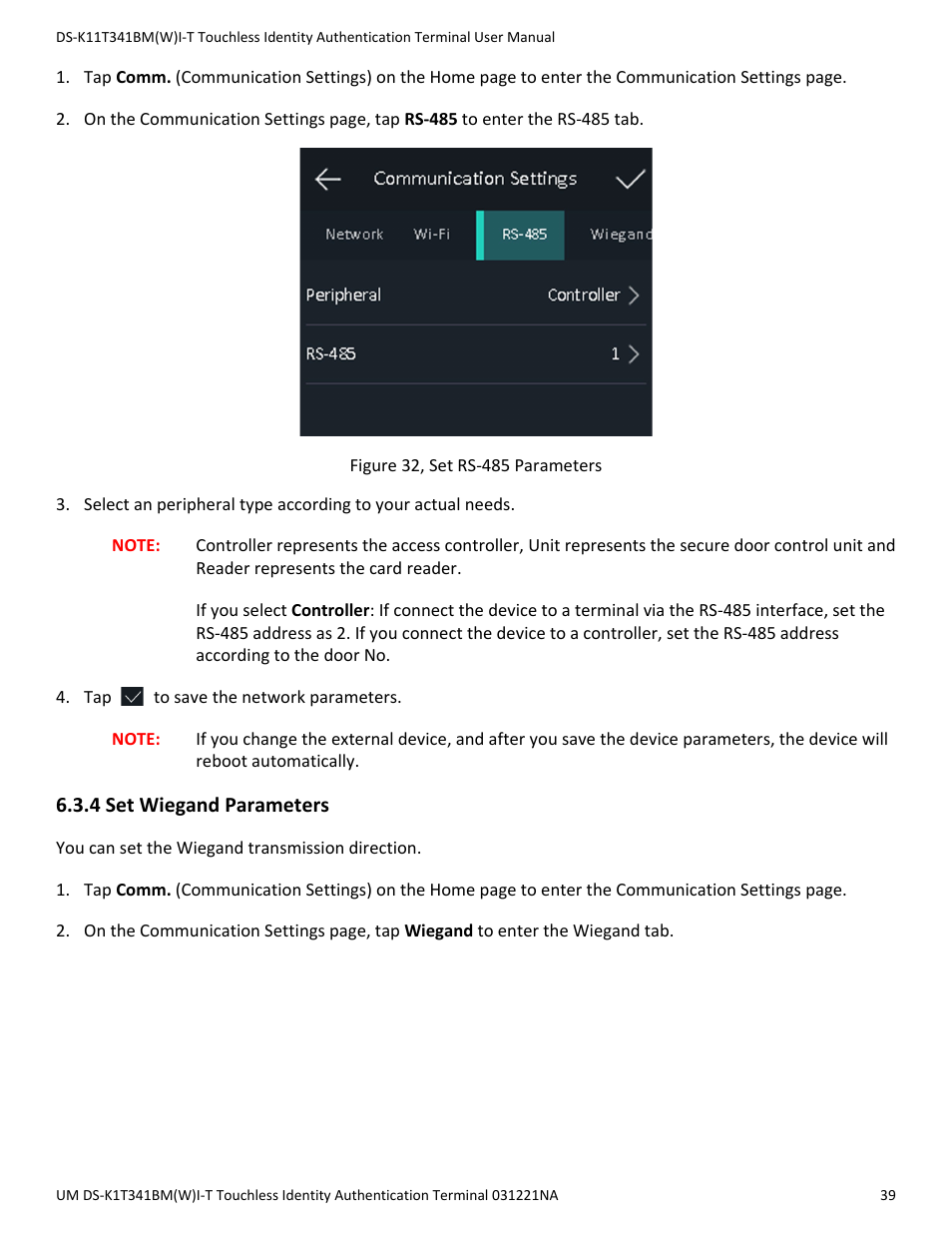 4 set wiegand parameters | Hikvision DS-K1T341BMWI-T Touchless Identity Authentication Terminal User Manual | Page 39 / 141