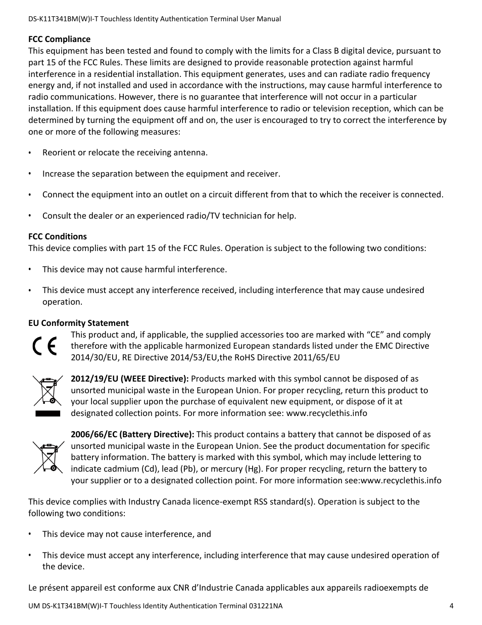 Hikvision DS-K1T341BMWI-T Touchless Identity Authentication Terminal User Manual | Page 4 / 141