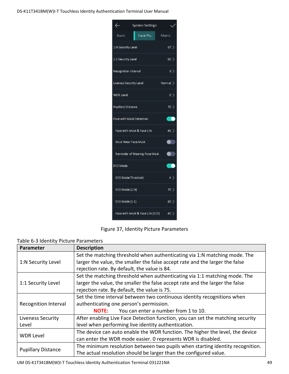 Hikvision DS-K1T341BMWI-T Touchless Identity Authentication Terminal User Manual | Page 49 / 141