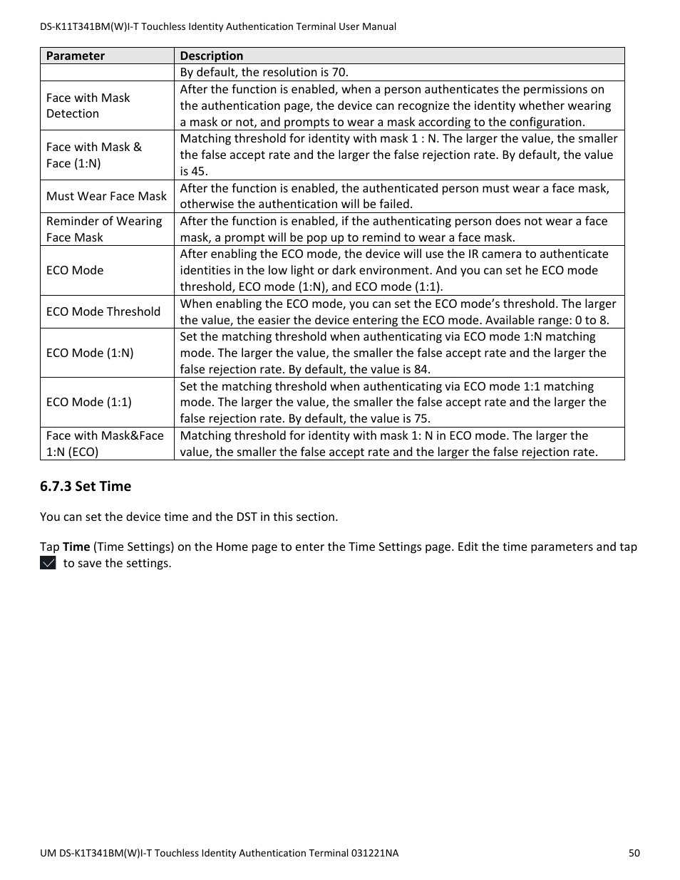 3 set time | Hikvision DS-K1T341BMWI-T Touchless Identity Authentication Terminal User Manual | Page 50 / 141