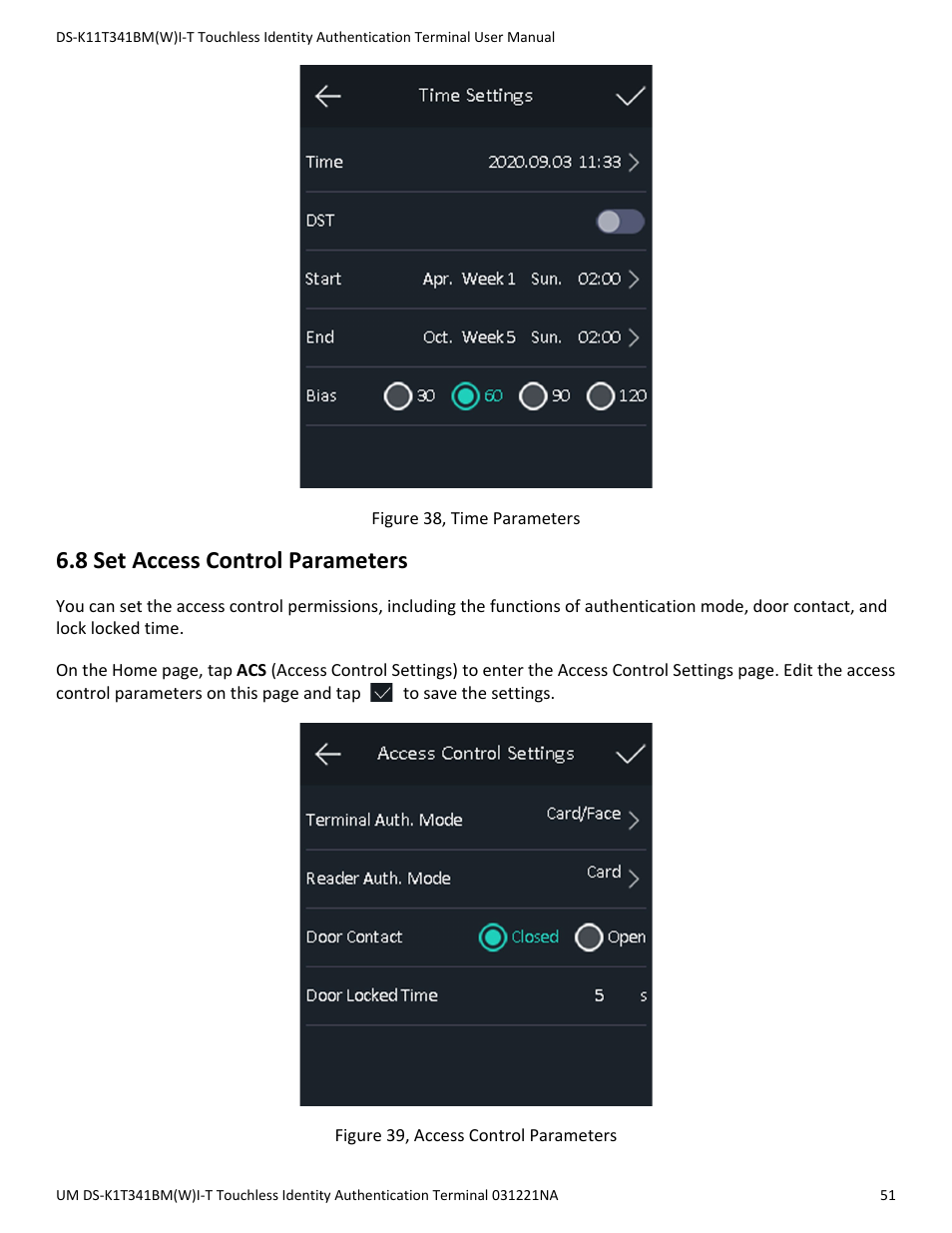 8 set access control parameters | Hikvision DS-K1T341BMWI-T Touchless Identity Authentication Terminal User Manual | Page 51 / 141