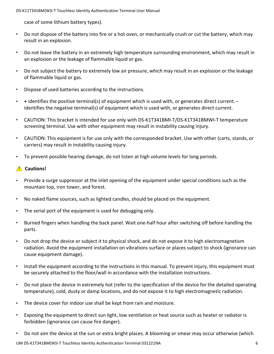 Hikvision DS-K1T341BMWI-T Touchless Identity Authentication Terminal User Manual | Page 6 / 141