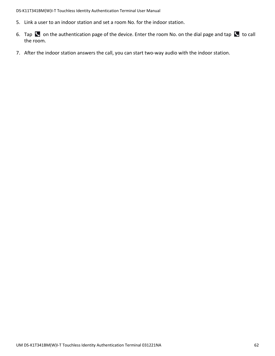 Hikvision DS-K1T341BMWI-T Touchless Identity Authentication Terminal User Manual | Page 62 / 141