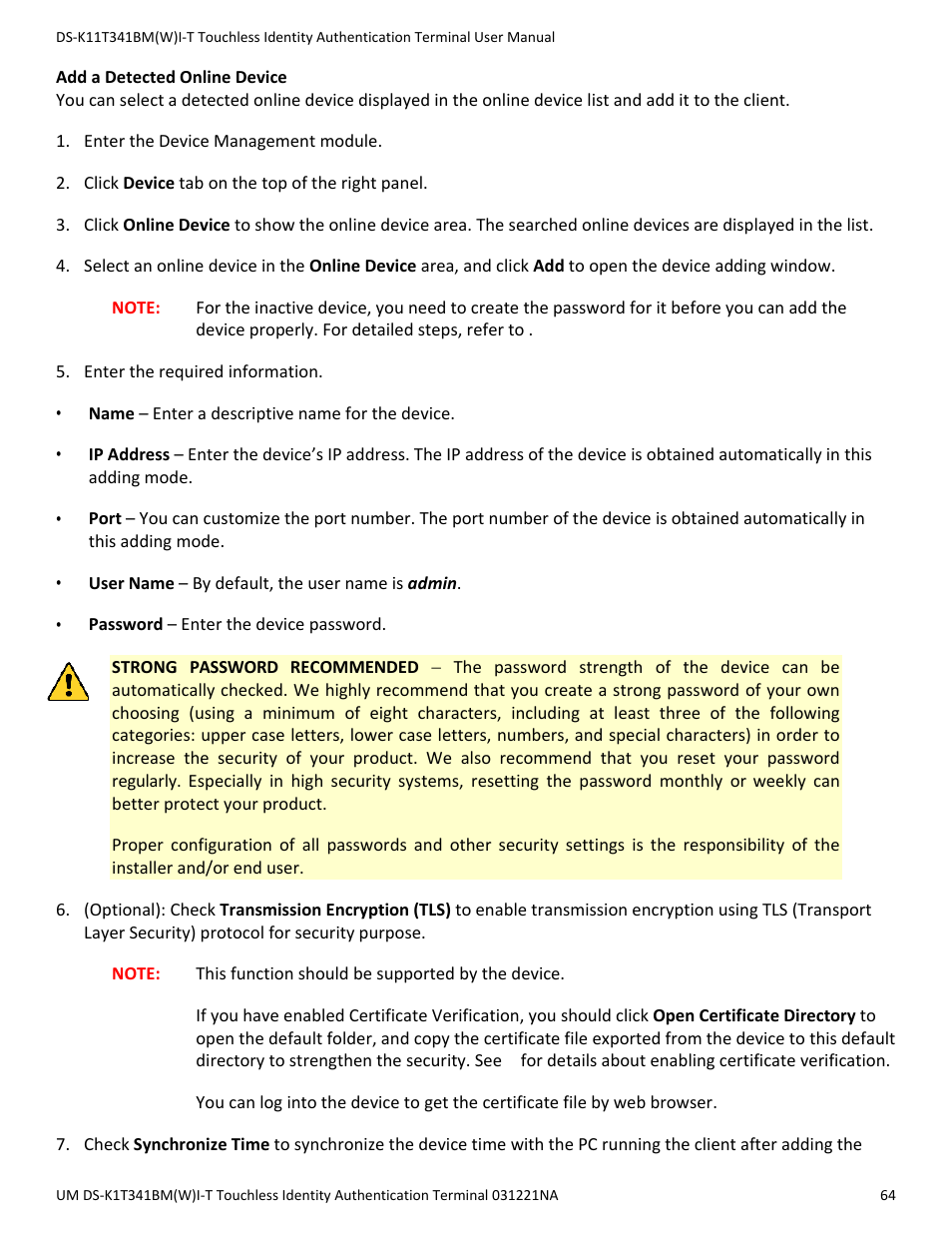 Hikvision DS-K1T341BMWI-T Touchless Identity Authentication Terminal User Manual | Page 64 / 141