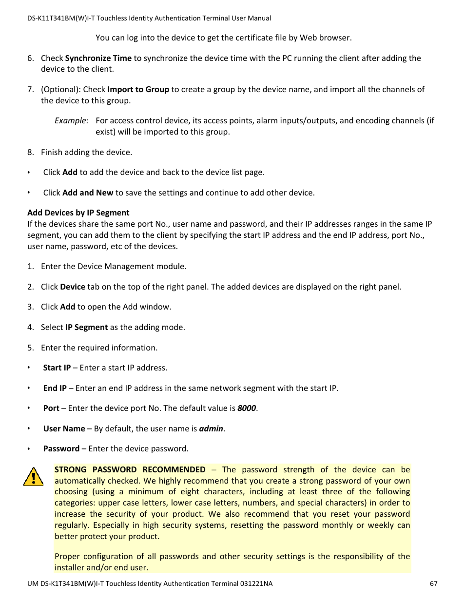 Hikvision DS-K1T341BMWI-T Touchless Identity Authentication Terminal User Manual | Page 67 / 141