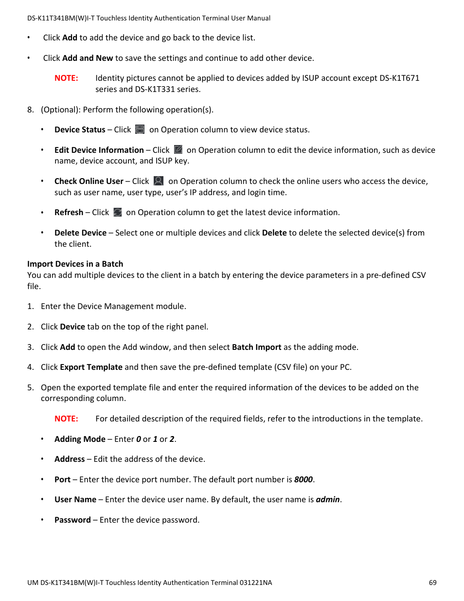 Hikvision DS-K1T341BMWI-T Touchless Identity Authentication Terminal User Manual | Page 69 / 141