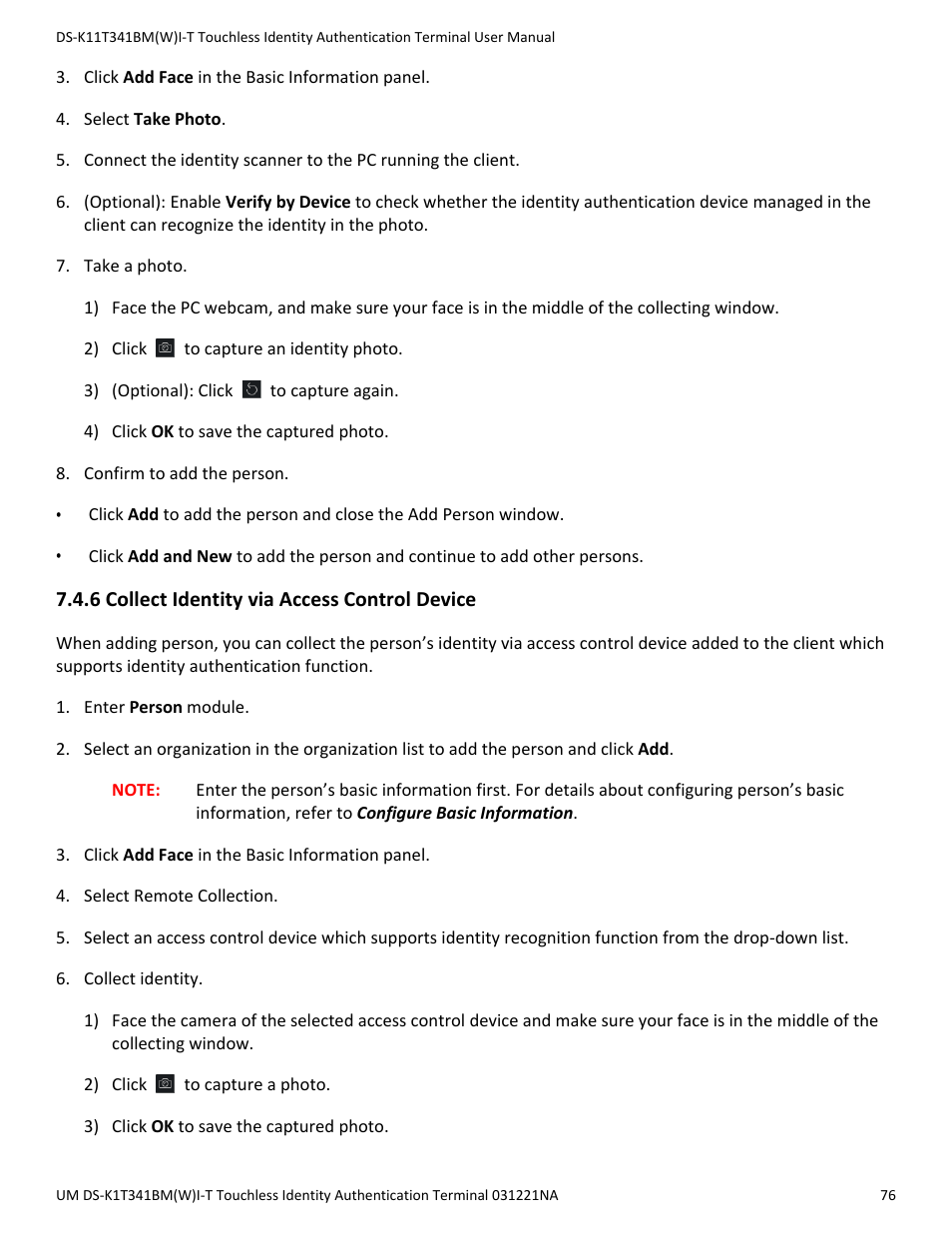 6 collect identity via access control device | Hikvision DS-K1T341BMWI-T Touchless Identity Authentication Terminal User Manual | Page 76 / 141