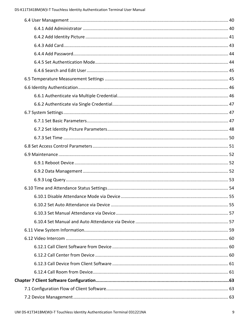 Hikvision DS-K1T341BMWI-T Touchless Identity Authentication Terminal User Manual | Page 9 / 141