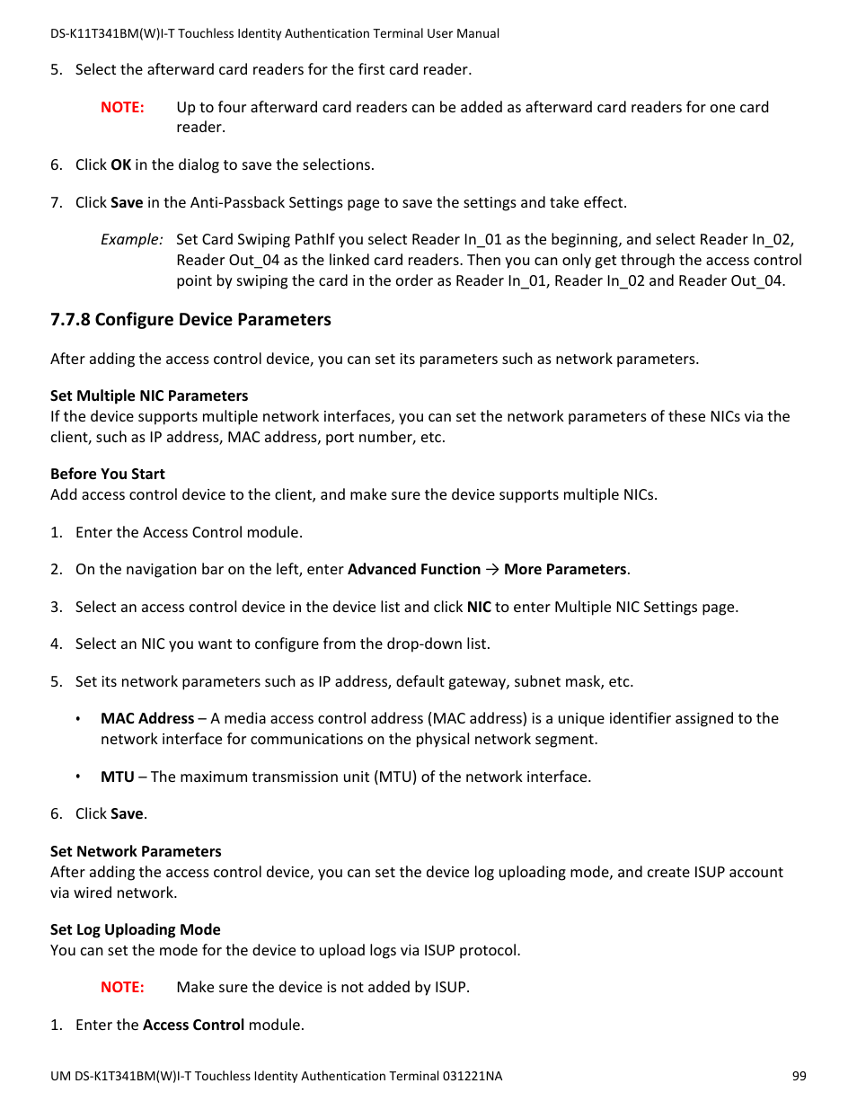 8 configure device parameters | Hikvision DS-K1T341BMWI-T Touchless Identity Authentication Terminal User Manual | Page 99 / 141