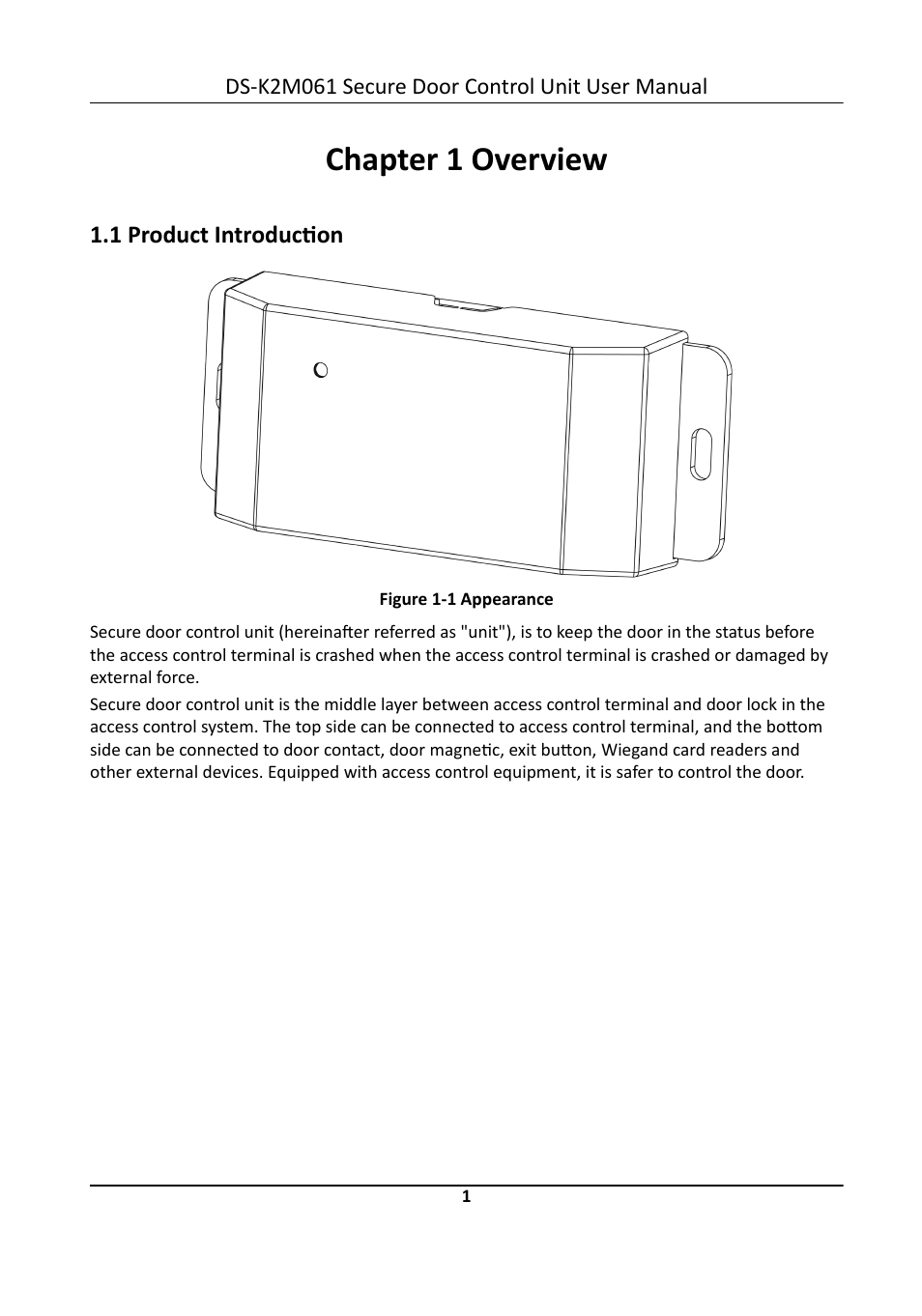 Chapter 1 overview, 1 product introduction | Hikvision DS-K2M061 Secure Door Control Unit User Manual | Page 7 / 17