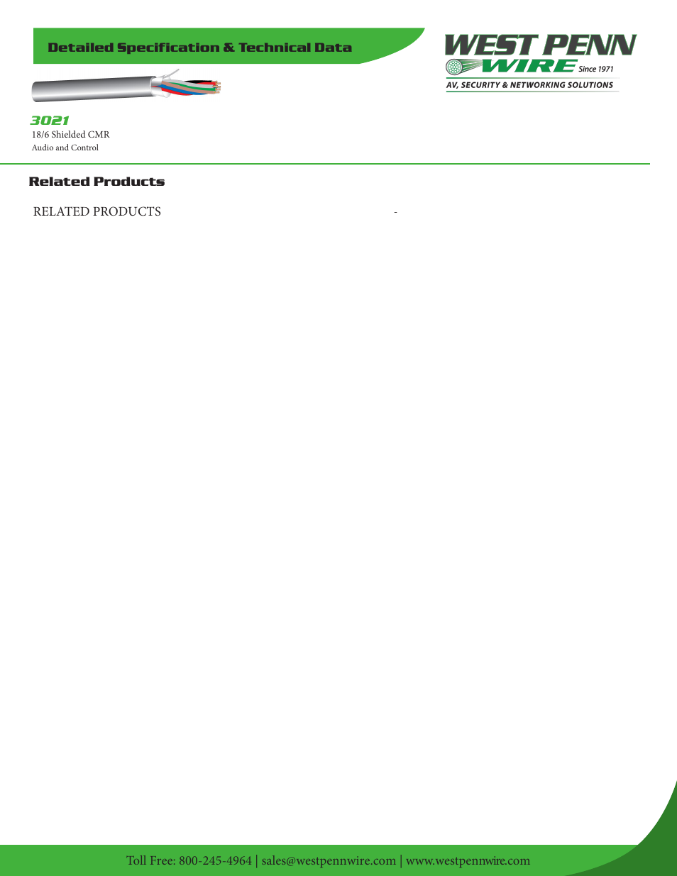 West Penn 3021 18 AWG 6-Conductor Shielded Cable (500', Gray) User Manual | Page 2 / 2