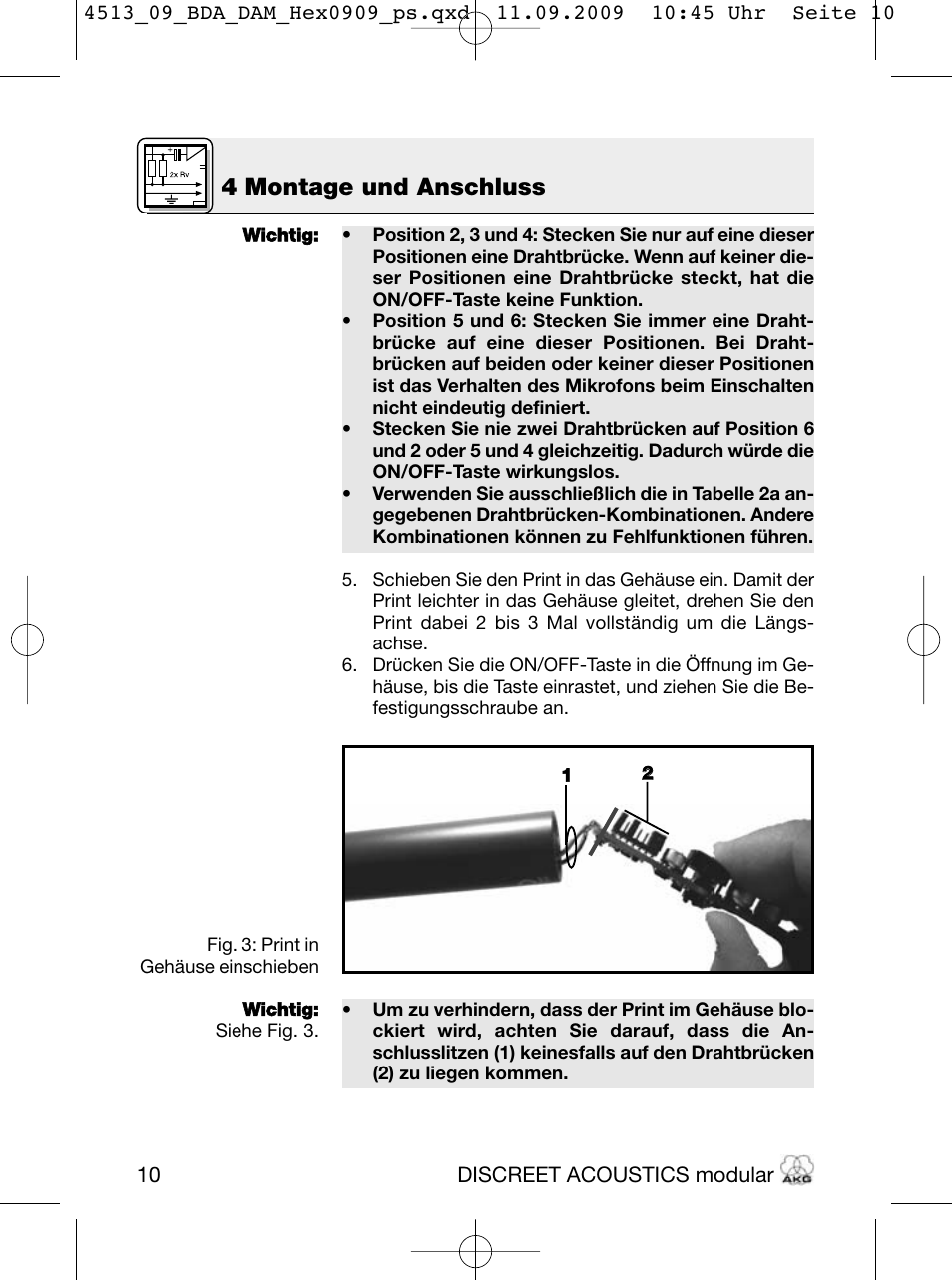 4 montage und anschluss | Akg HM 1000 Ceiling Hanging Module for CK Series Microphone Capsules User Manual | Page 10 / 132
