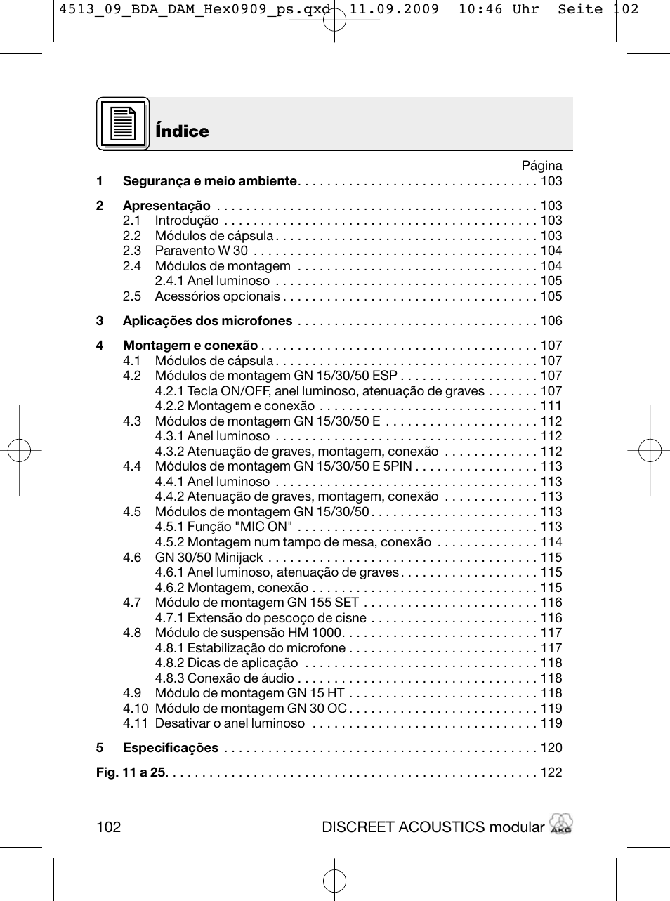 Índice | Akg HM 1000 Ceiling Hanging Module for CK Series Microphone Capsules User Manual | Page 102 / 132