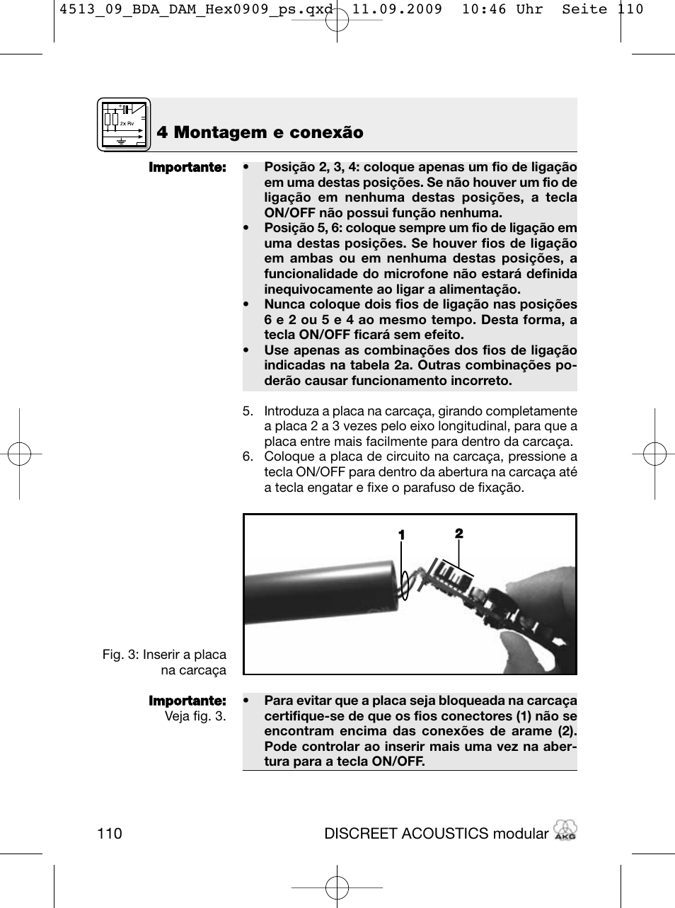 4 montagem e conexão | Akg HM 1000 Ceiling Hanging Module for CK Series Microphone Capsules User Manual | Page 110 / 132